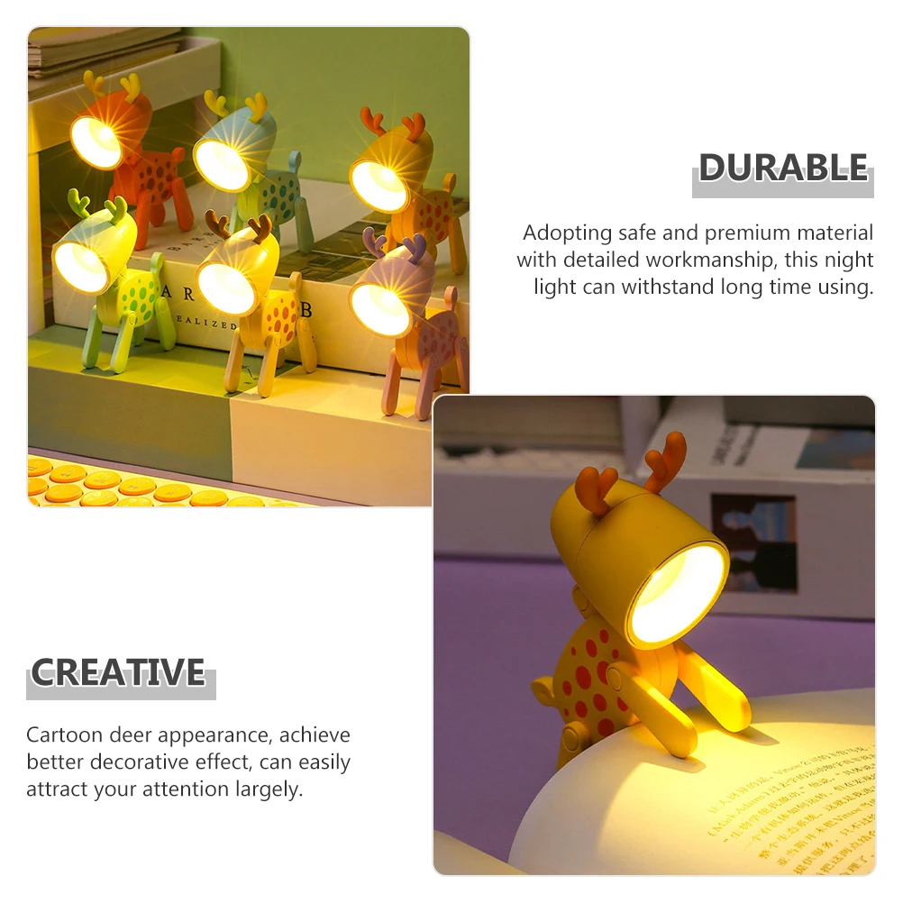 

Mini LED Night Light Cartoon Deer Lamp Foldable Warm Light Kids Bedroom Decor Bathroom Bedside Student Gift Small Night Lamp