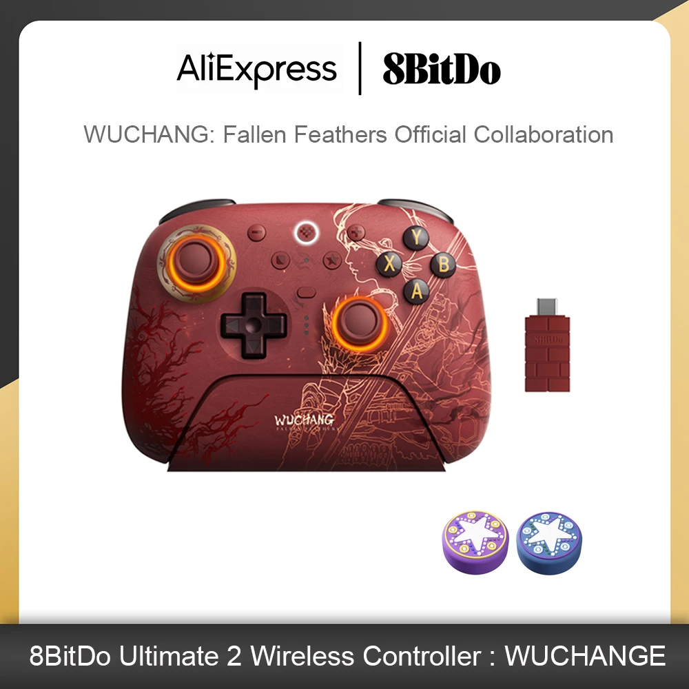 وحدة تحكم لاسلكية 8BitDo Ultimate 2 WUCHANG: ريش ساقط لنظام التشغيل Windows وAndroid، مع عصا التحكم TMR، لوحة ألعاب بتقنية 8 سرعات