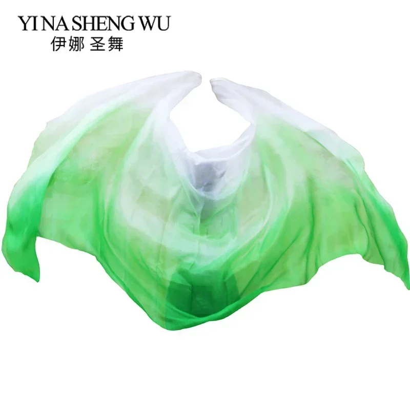 Belly Dance Veils Handmade Natural Silk Belly Dance Props White Green Gradient Color 250/270x114Cm Dance Accessories Silk Veil