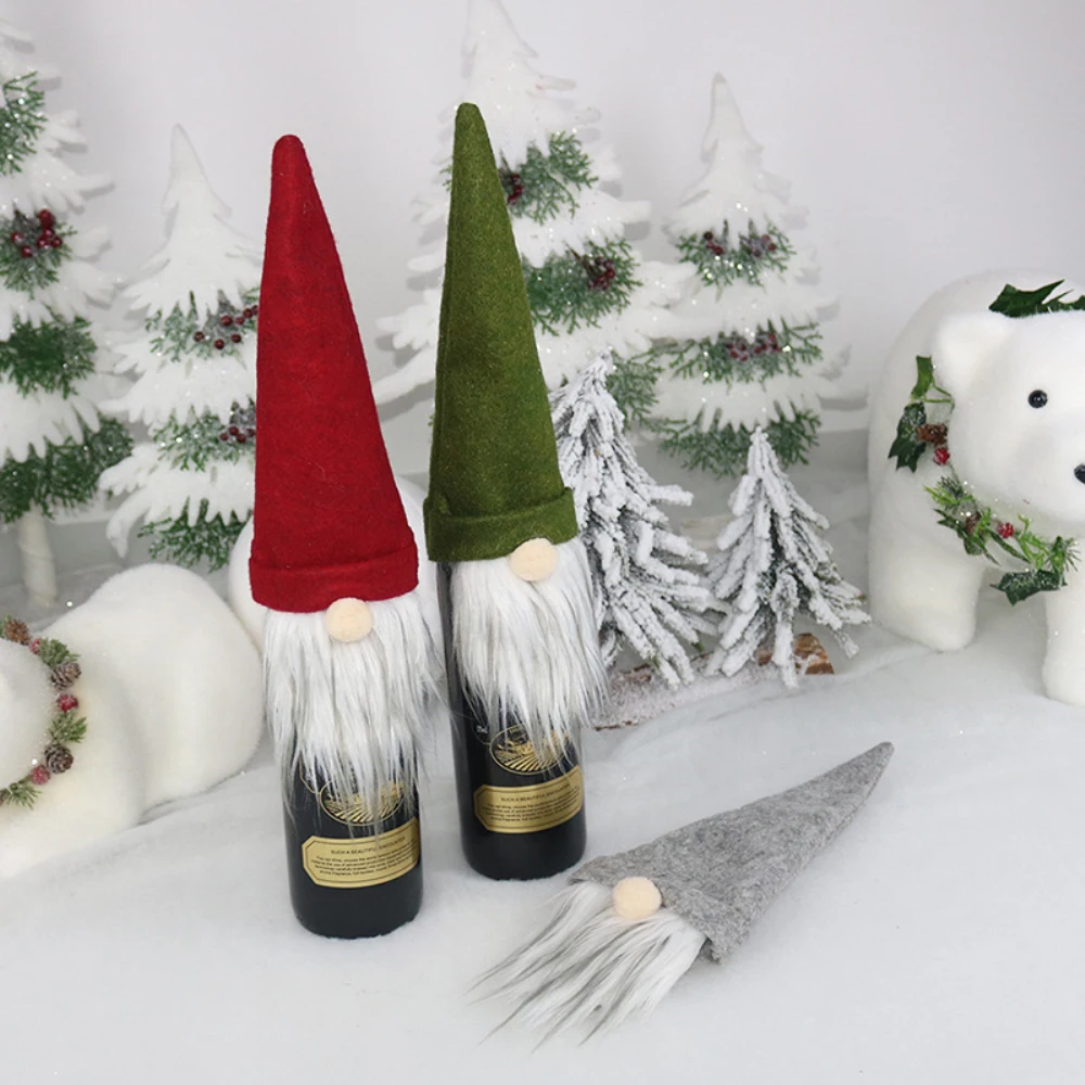 Christmas Champagne Wine Bottle Cover Faceless Old Man Doll Wine Bottle Home Party Decorations Ornaments Kitchen Bar Accessories