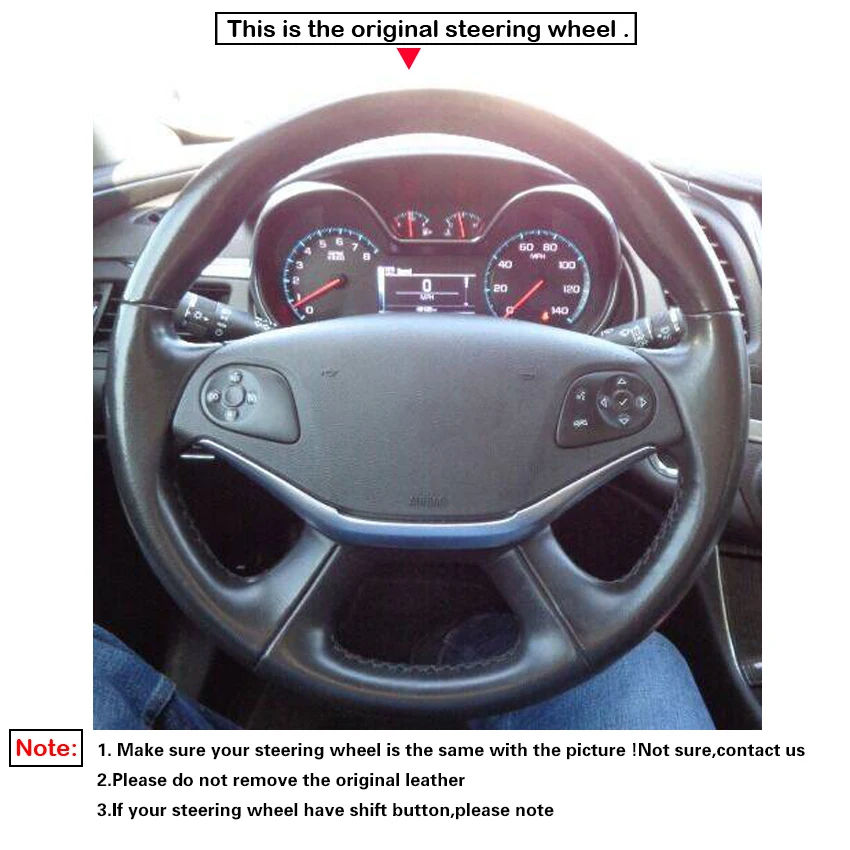Black Faux Leather Car Steering Wheel Cover for Chevrolet Impala 2014 2015 2016 2017 2018 2019 2020