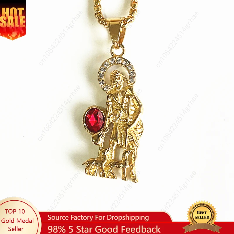 

Elegant Simple 316L stainless steel Jesus shepherd Seris Pure Gold Color Plated Necklace Pendant for Women Man Christmas Jewelry
