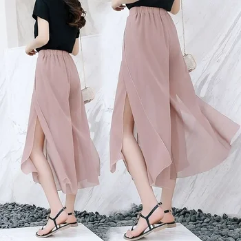 2024 Side Split Shorts Skirt Women's Summer Sweet Slim Chiffon Capris Skirts Female Korean Style Split Tulle Skirt Pants