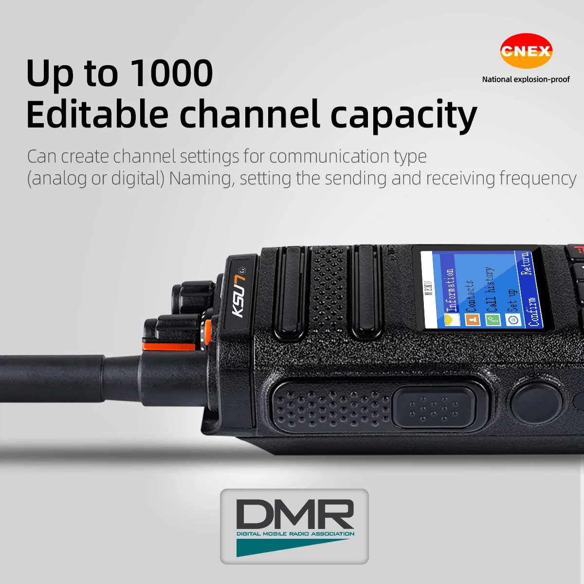 KSUN DM60(EX) راديو محمول رقمي ذو فتحتين Dmr مقاوم للانفجار جهاز اتصال لاسلكي لصناعة البترول والغاز الطبيعي