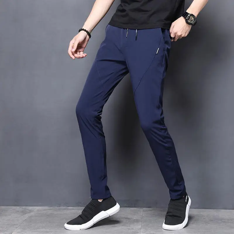 Fashion Men Solid Casual Pants Koreon Big Size Spring Summer Thin Pocket Elastic Waist Streetwear Business Loose Sports Trousers