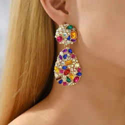 Teardrop Vintage Full Shiny Crystal Unusual Big Dangle Drop Earrings For Womem Luxury Design Charm Chandelier Party Jewelry Gift