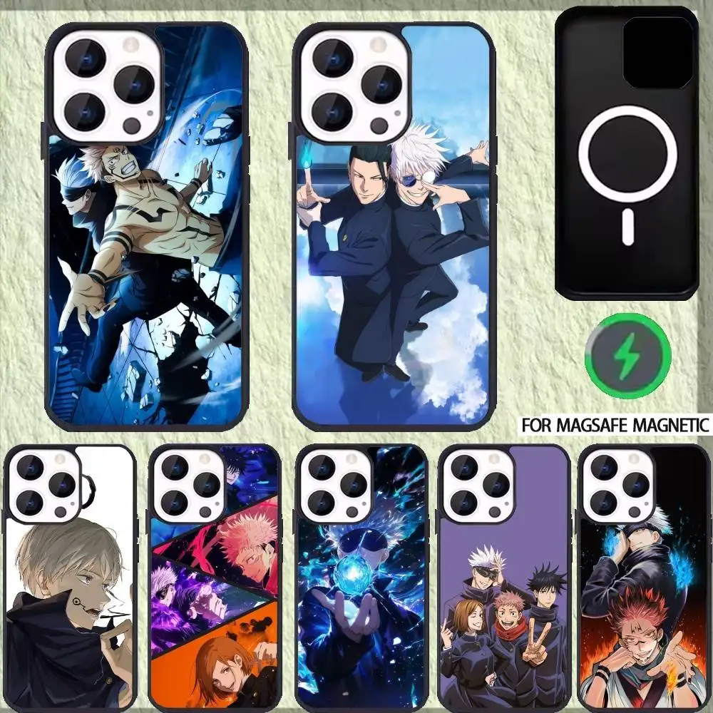 

Anime J-Jujutsu K-Kaisen Gojo Phone Case For iPhone 17 16 15 14 13 12 Pro Max Plus for Magsafe Mirror Wireless Magnetic Cover