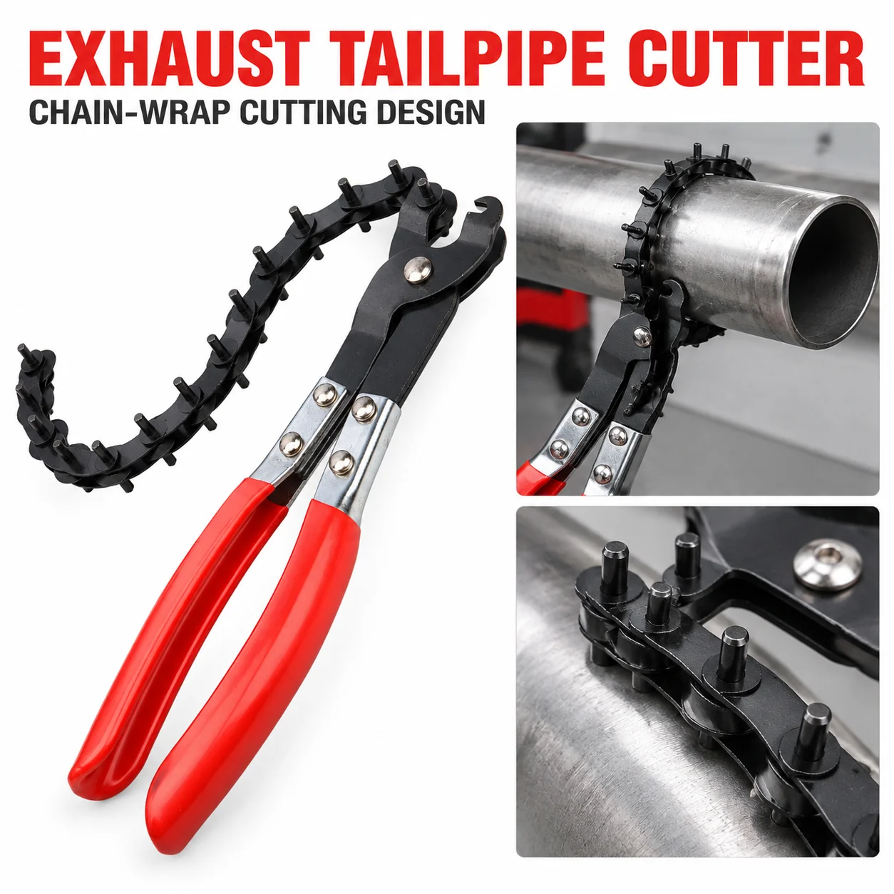 Exhaust Tailpipe Cutter, Chain Type Exhaust Pipe Cutter, Lock-grip Pliers Pipe, with Cutting Wheel, for PVC Copper Aluminum Pipe