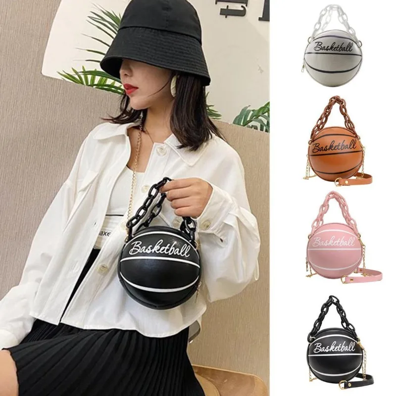 Personalized Basketball Bag Women Chains Handbags Letters Print Shoulder Messenger Bags Female Mini Round Tote Small Bags