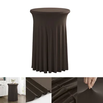 スカート付きストレッチテーブルクロス,フィットカット,ラウンド,ウェディングドレス,宴会の装飾,カクテルテーブル用,1個