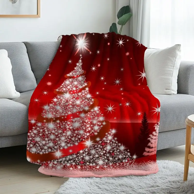 VIKAMA Christmas Throw Blanket Star Tree Red Ribbon Shimmer Soft Flannel Fleece Couch Blanket Cozy Warm Holiday Home Decor