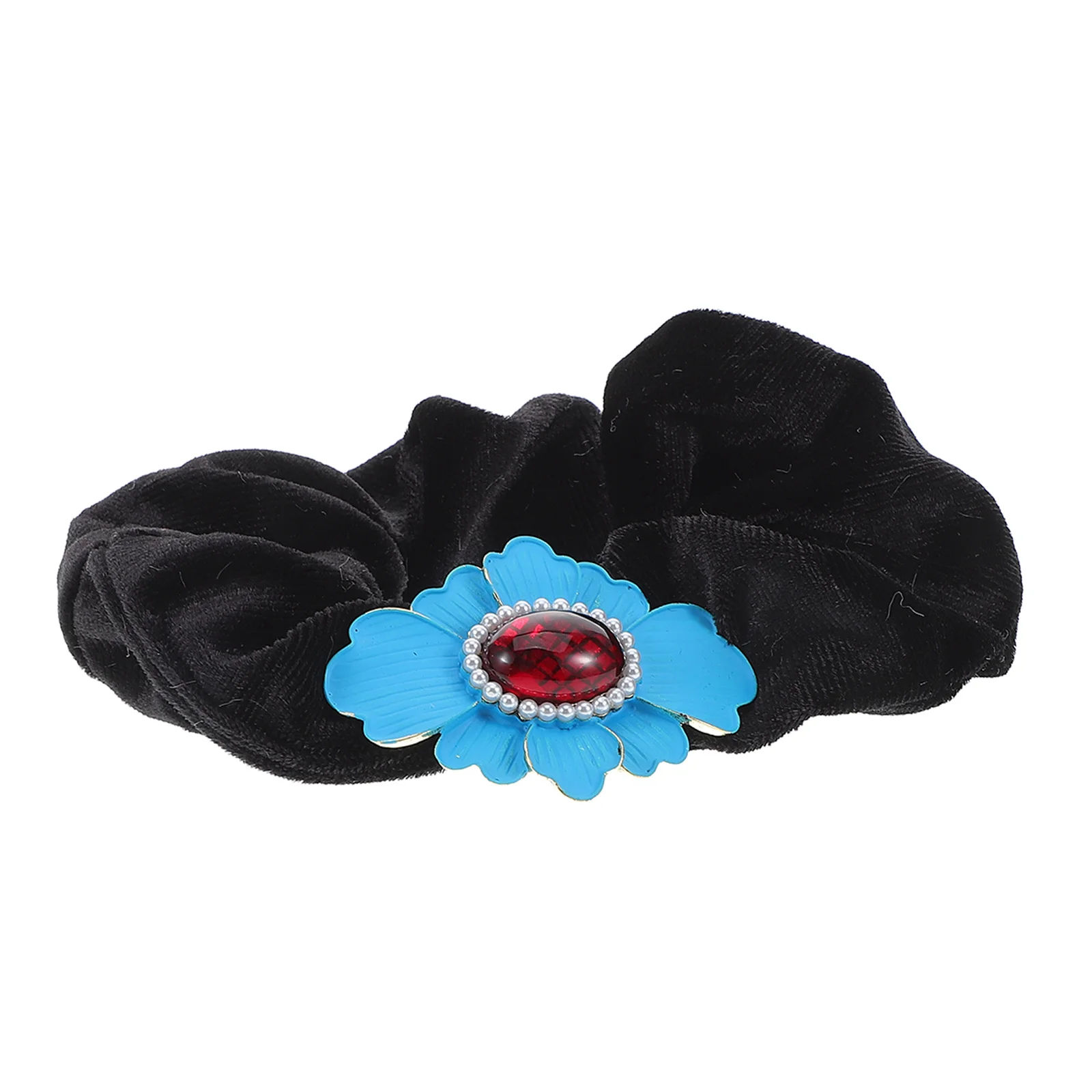 

Large Scrunchies Metallic Blue Flower Design Soft Elastic Ponytail Holders For Women Thick Hair Styling Decorative Hair