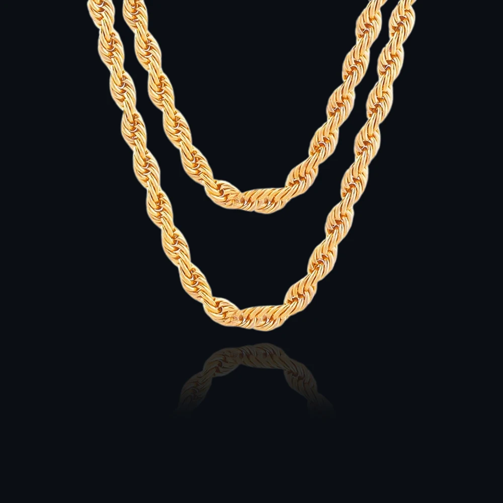 

Wholesale Noble 45-60cm 18K Gold 4mm Rope Chain Necklace for Women Man Fashion Wedding Charm Gift Jewelry 18-24Inch