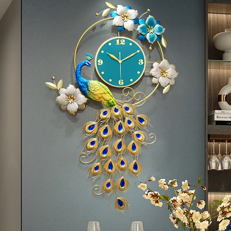 Peacock digital wall clocks luxury bathroom design Restaurant bedrooms fashion clock wall Nordic orologio da parete wall decor