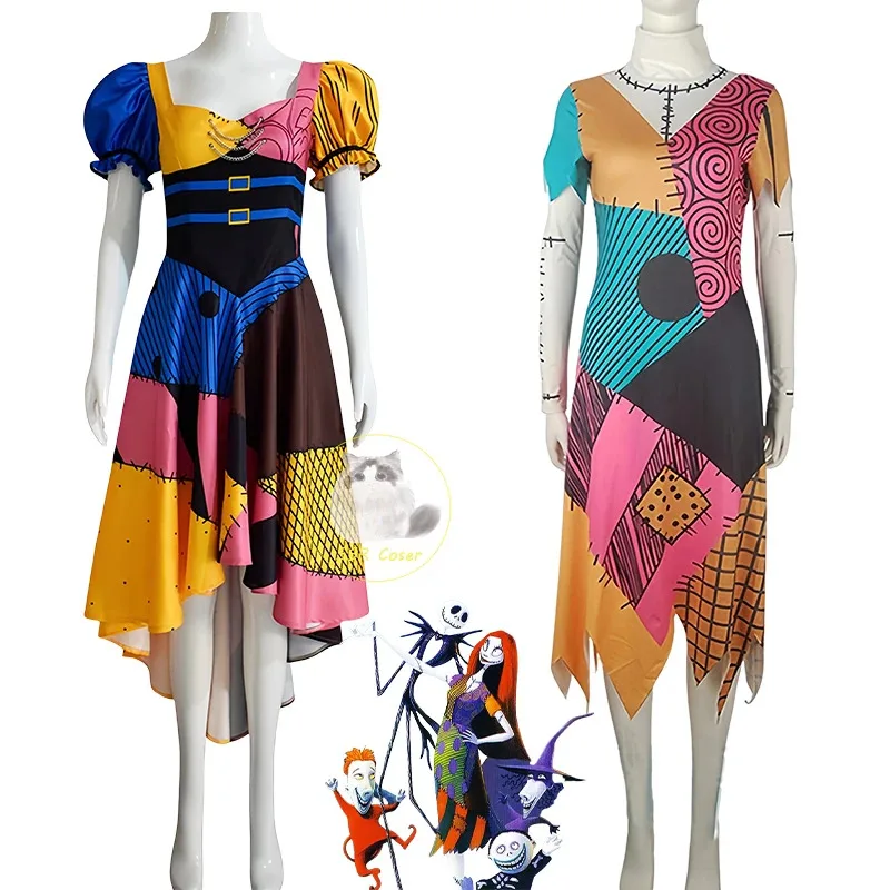 할로윈 샐리 슈트 코스프레 의상 애니메이션 영화 바디 슈트 스판덱스 점프 슈트 파티 카니발 레깅스 죽은 자의 날 젠타이 세트