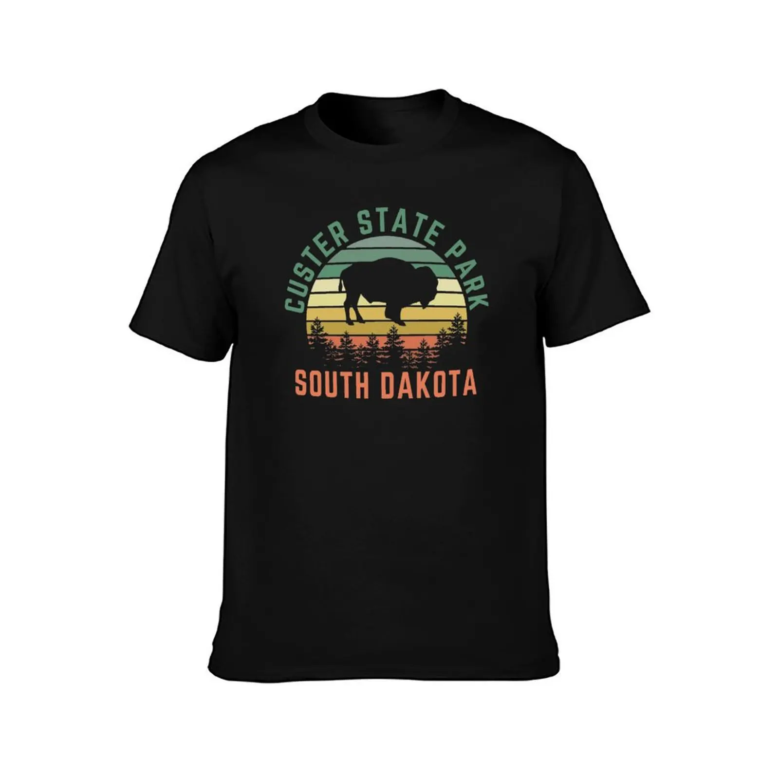 Custer State Park South Dakota Buffalo Retro Sunset Black Hills Forest Sticker Shirt T-Shirt summer 2025 t shirts for men cotton