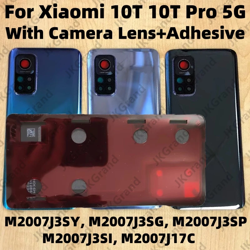 

For Xiaomi Mi 10T 10T Pro 5G Back Glass Panel Repair parts Battery Cover rear Door Housing Case Bezel With Camera Lens+Adhesive