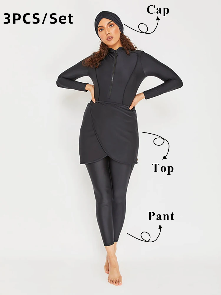 New Burkini Femmes Muslim Swimwear Women Modest Hijab Long Sleeves Sport Swimsuit Islamic Bathing Suit, Quick Drying, UPF50+ image 2