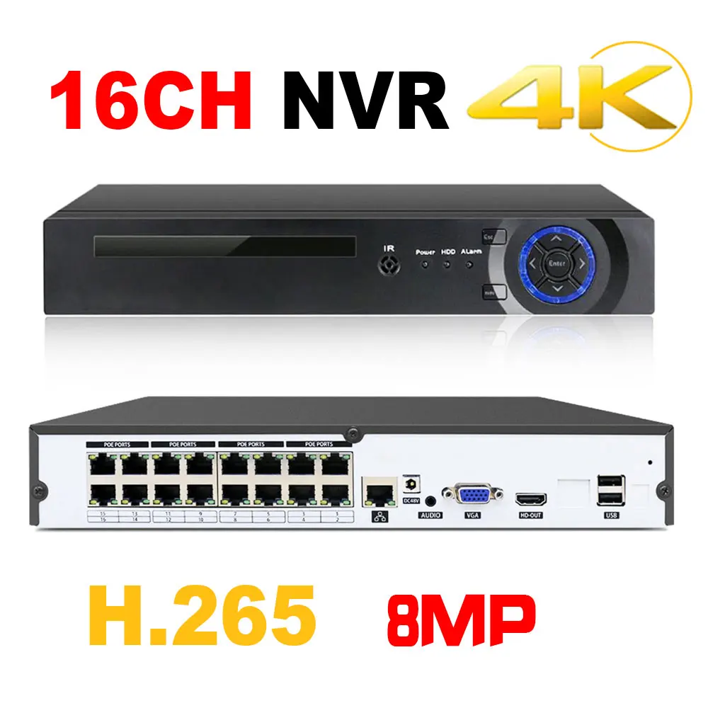 

16CH POE 5MP 4K CCTV H.264/H.265 NVR Network Video Recorder Onvif for PTZ Camera 8MP POE IP Camera 2 SATA XMEYE P2P