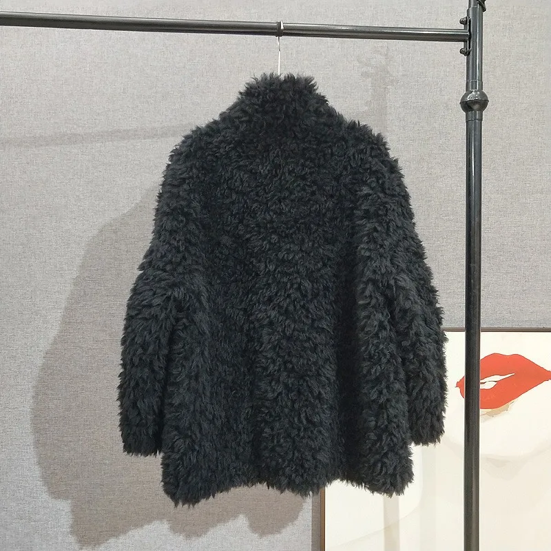 Abrigo de longitud media con cuello de lana auténtica para mujer, chaqueta de piel de oveja, Parka de invierno, PT417