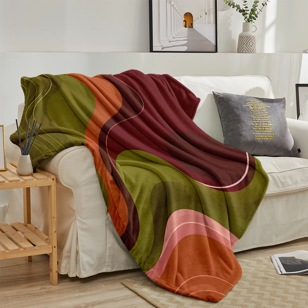 Burgundy Green Wavy Art Super Soft Flannel Blanket Fuzzy Warm Throw Blanket for Bed Couch Cozy Plush Bed Cover All Season