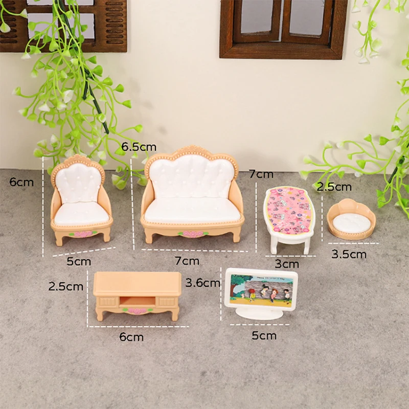 Conjunto de móveis em miniatura modelo para casa escala 1:12, sofá, TV, mesa de centro, ideal para decoração e brincar de casa de bonecas