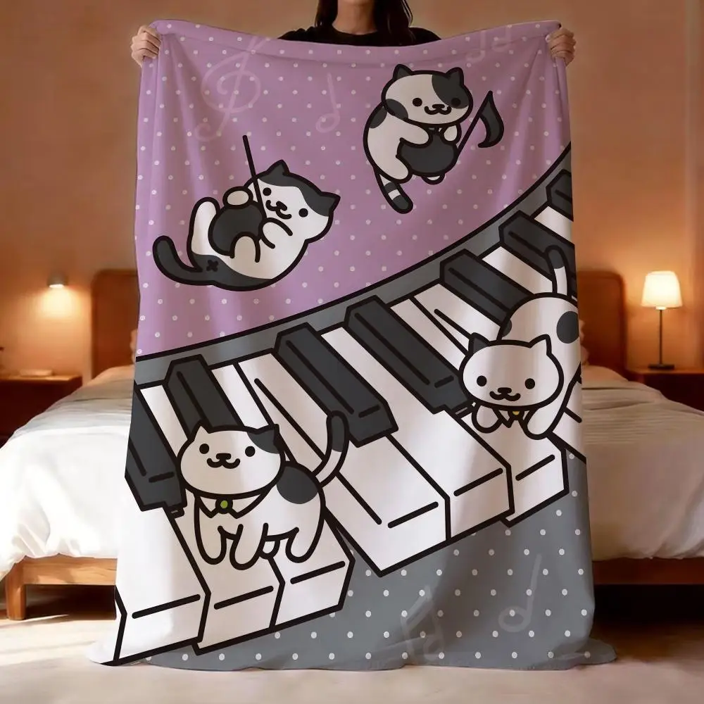 Mobile Game Neko Atsume Kitty Collector Throw Short Plush Throw Blanket Soft Skin-Friendly Multi-Scene Home Office