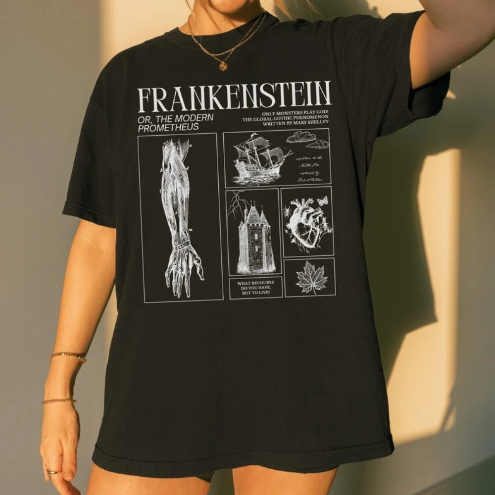 Camiseta Unisex de Frankenstein de Mary Shelley, Estilo Retro Clásico, Horror Gótico, para Amantes de las Películas de Monstruos, Estilo Academia Oscura, Regalo de San Valentín