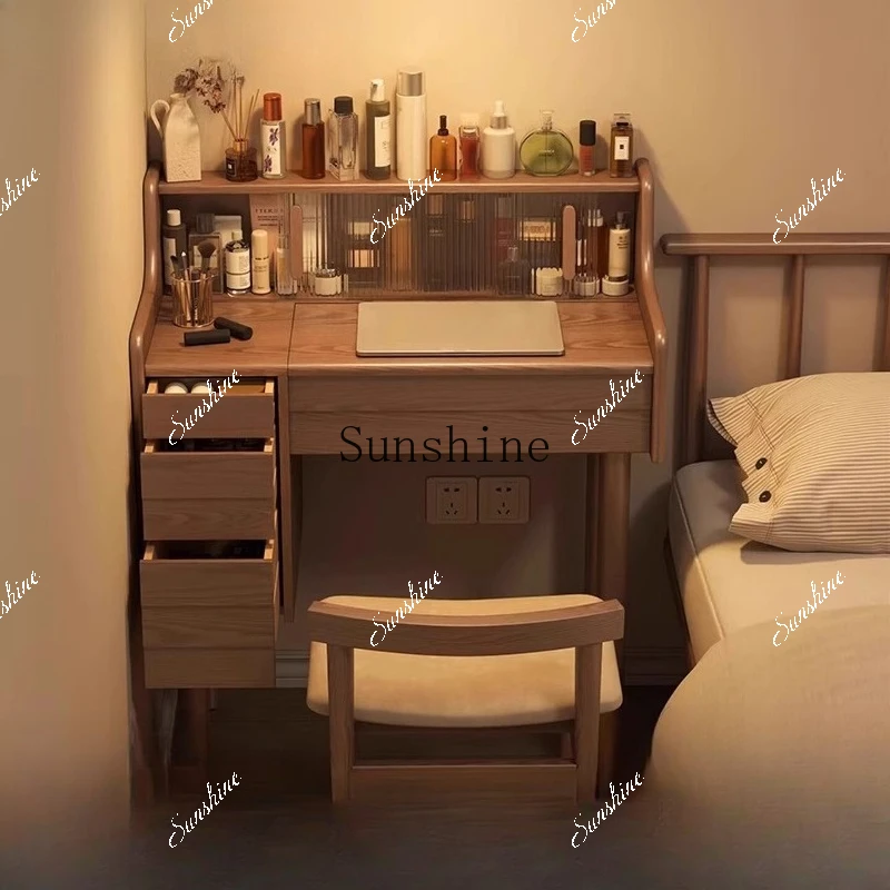 Solid wood, bedroom cream wind small apartment with lamp makeup table clamshell storage, integratedP