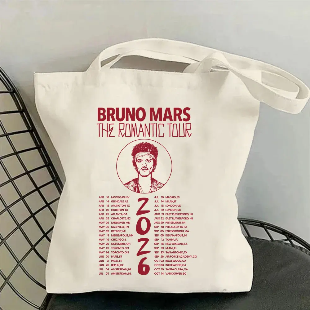 Bruno Mars The Romantic Tour 2026 Graphic Canvas Bag Shopping Tote