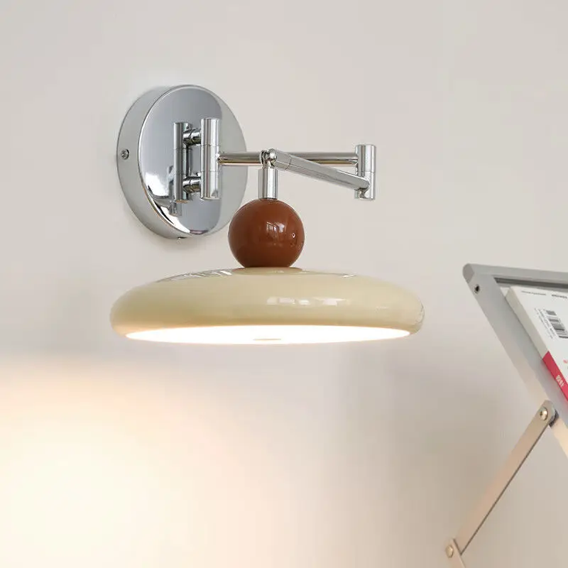 Modern Bedroom Bedside Swing Arm Wall Lamp Retro Cream Style office studio LED Lighting Fixture Makeup Room LED Long Wall Light