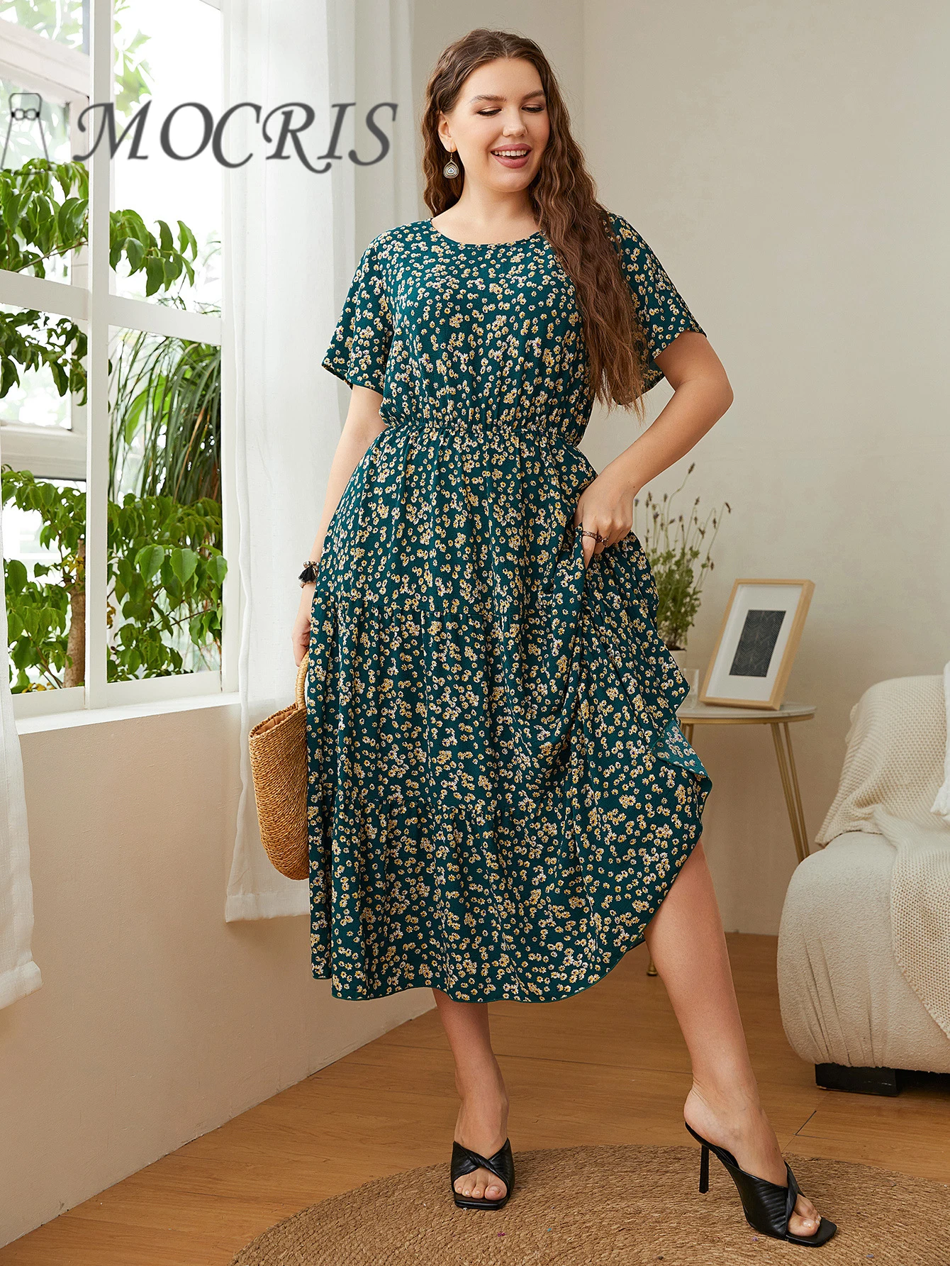 

Women's Elegant and Commute Pretty Dress Plus Size Casual O-Neck Printed Party Dress Short Sleeves Floral Loose Dresses Summer