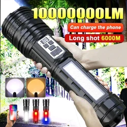 High Power Flashlight Super Big Flashlight Rechargeable Most Strong LED Flash Light Long Range Torch Outdoor Built in Battery