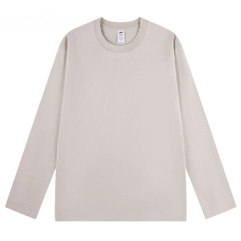 Spring Autumn Men's White Cotton Long Sleeve Tee Loose Fit Crew Neck Basic Casual Inner Wear Base Layer Pullover Top