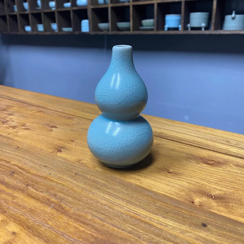 Origin Ru porcelain gourd bottle antique glaze vase flower ware high-end home ornament Chinese ceramic ice crack