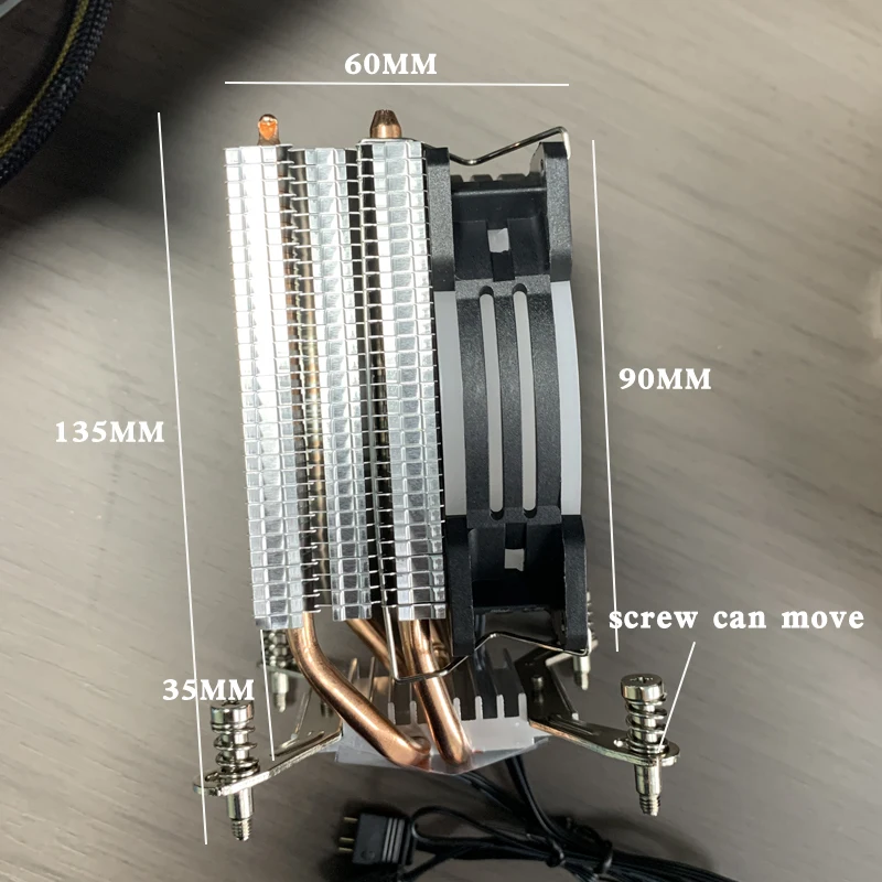 2개의 히트파이프 ARGB CPU 쿨러 타워 PC 라디에이터 5V-3PIN 무소음 RGB 팬 (인텔 1700 1200 1150 1155 1156 1366 2011 X79 X99 호환) 썸네일 2