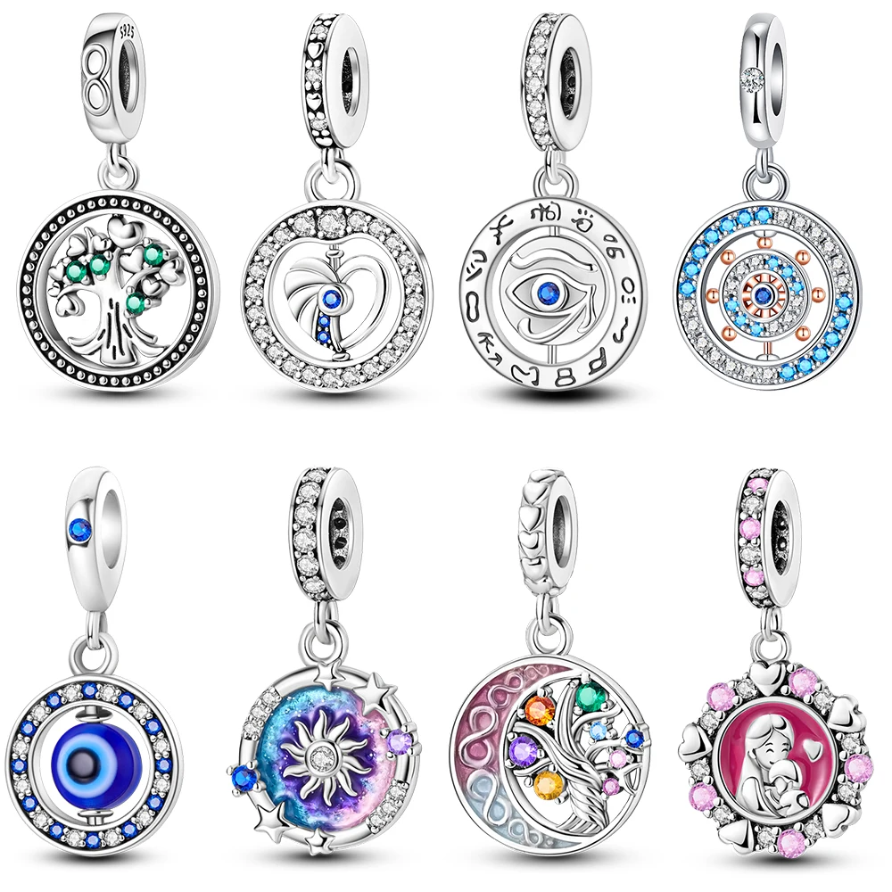 Charm Fits Original Pandora Bracelets 925 Sterling Silver Round Pendant Life Tree Devil's Eye Women Pendant Bead Jewelry Making