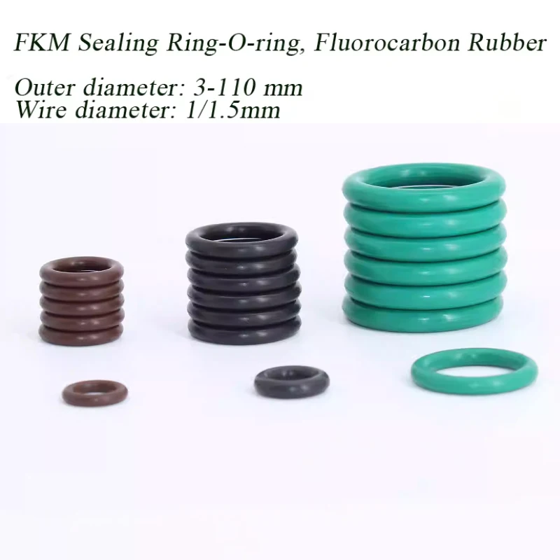 CS 1/1.5mm Green FKM Fluorine Rubber O-rings Seals Gasket Washer temperature resistant wear-resistant oring OD 3.5mm-110mm