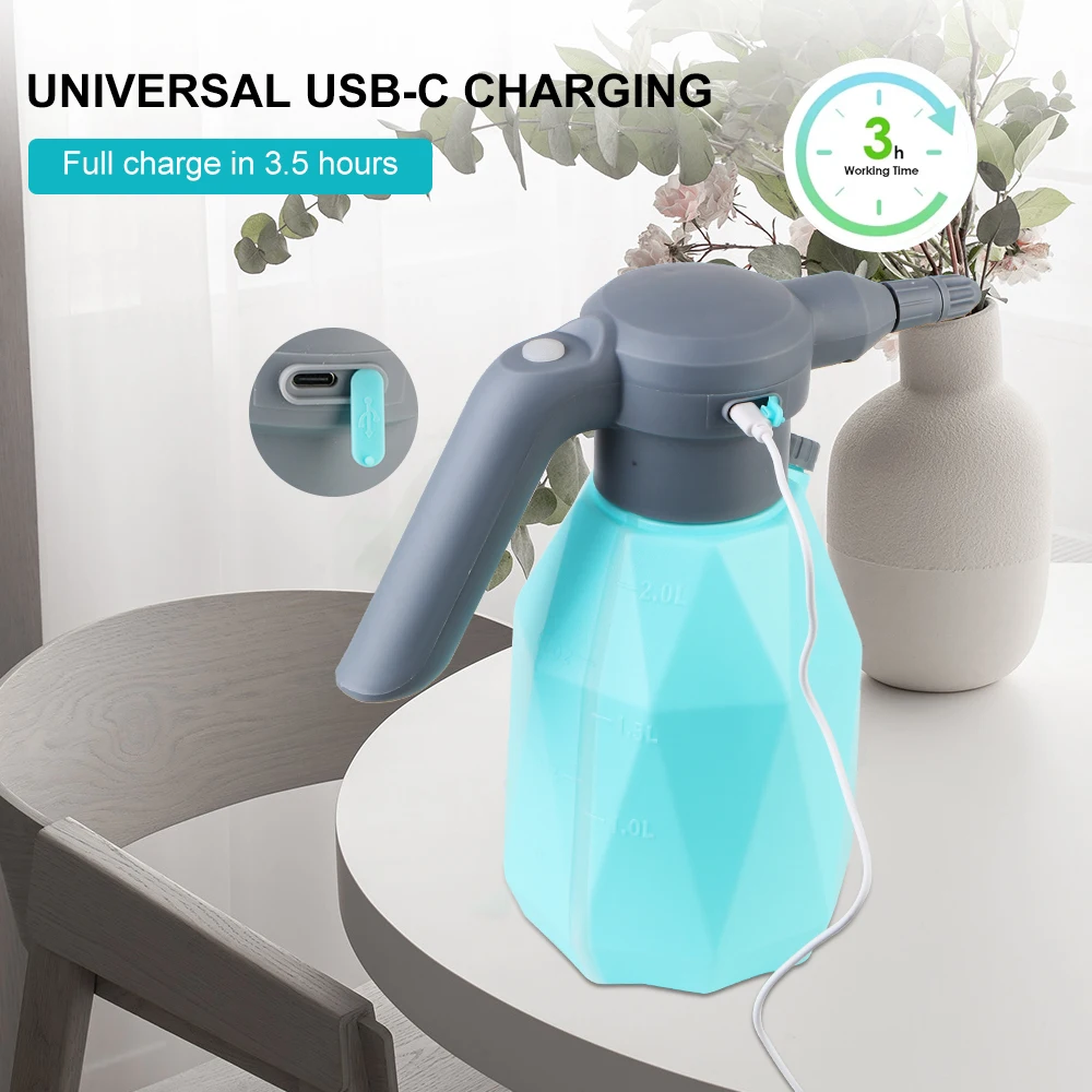 USB Rechargeable Bottle Watering Cans Garden Sprayer Bottle 2L Car Washing Foam Sprinkling Pot Manual Sprayer