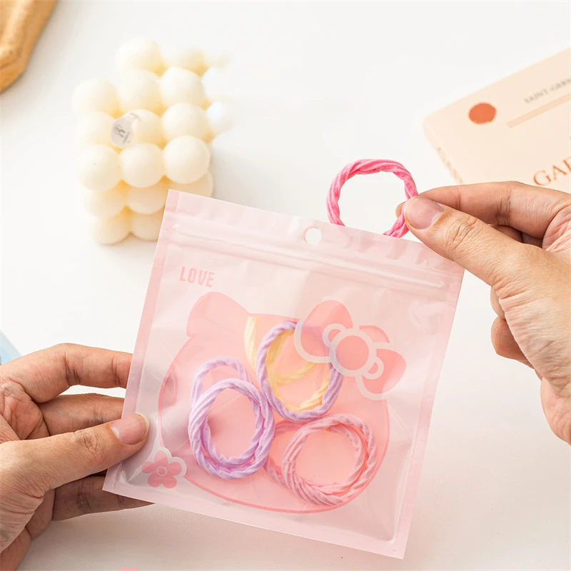 TETP 100Pcs Pink Cartoon Cat Self-Adhesive Gift Bags For Cosmetic Jewelry Data Cable Toys Headdress Packaging Storage Pouch