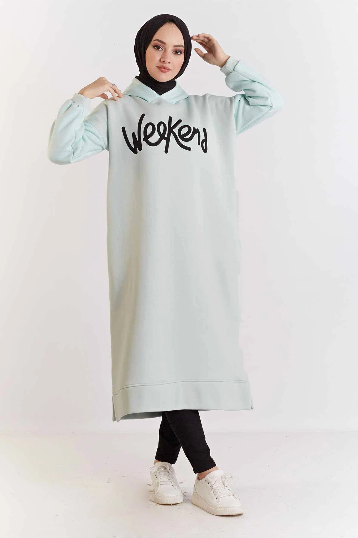 Lettering Printed Sportswear Tunic MD Light Water Green