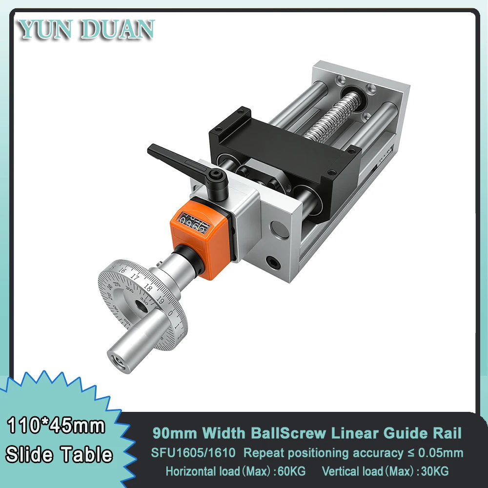 90mm Width Manual Linear Guide Rail BallScrew Sliding Table With Digital Display Device Premium Linear Actuator 60KG XYZ Stage