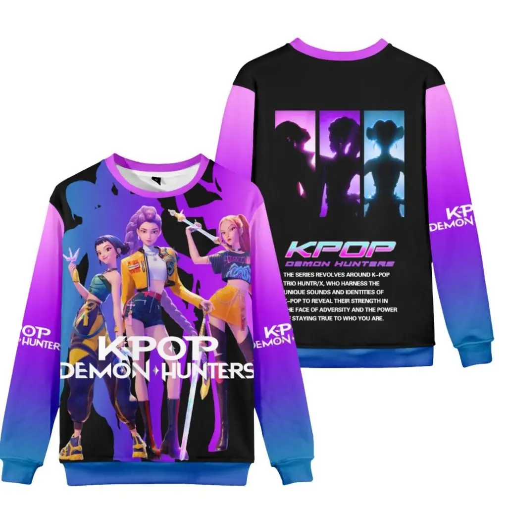 سترة مريحة بطبعة نادي Kpop Hunters Witch، نمط الخريف والشتاء للرجال والنساء والأطفال، بلوزة متعددة الاستخدامات بياقة دائرية وأكمام طويلة