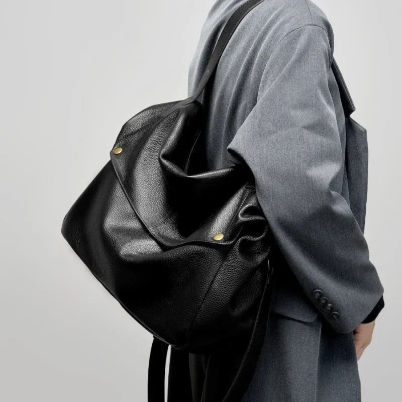 

Large Capacity Top Layer Cowhide Tote Bag Versatile Retro Soft Leather Shoulder Bag Casual Women's Soft Cowhide Bag