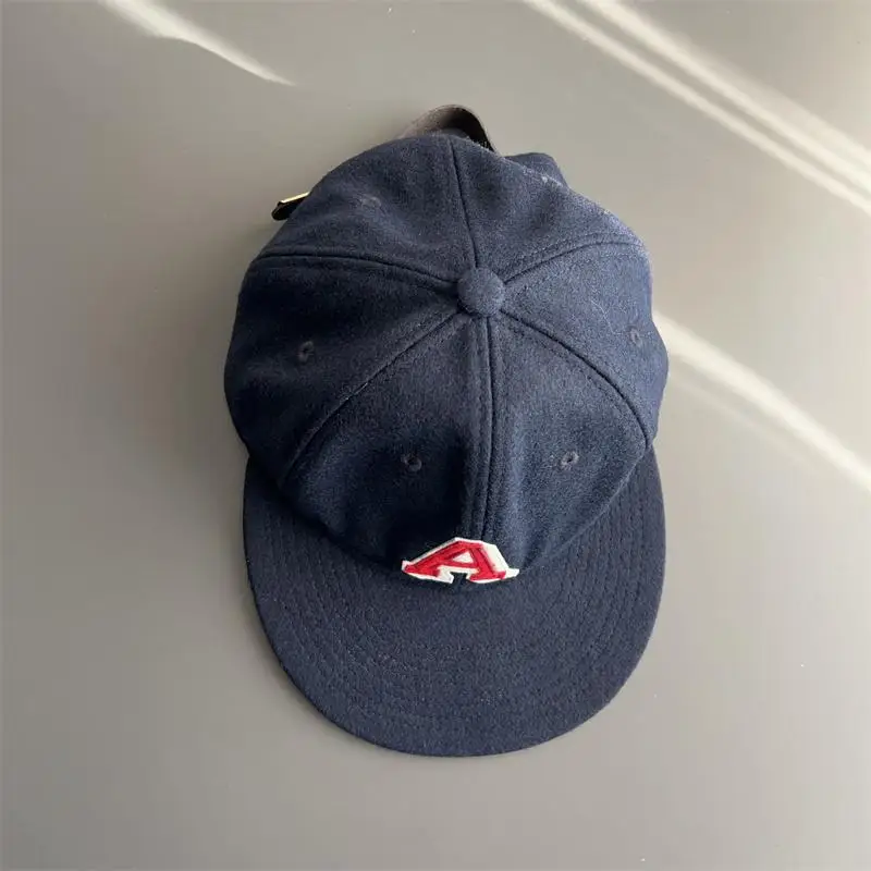 New EFF Vintage American College Retro Style Clean Fit Woolen Baseball Cap Luxury Minimalist Trend round Top Wide Brim Cap