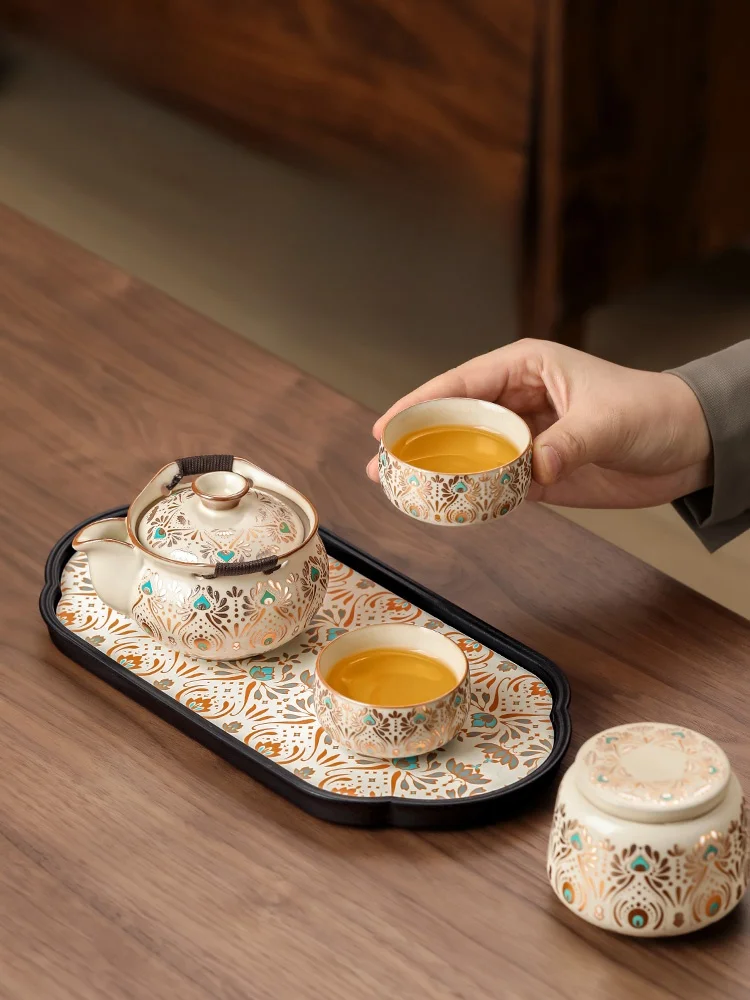 

Чайный набор Touch Miss Gongfu, малый набор, из фарфора Ru Kiln, один чайник, две чашки, для заваривания чая одним человеком.