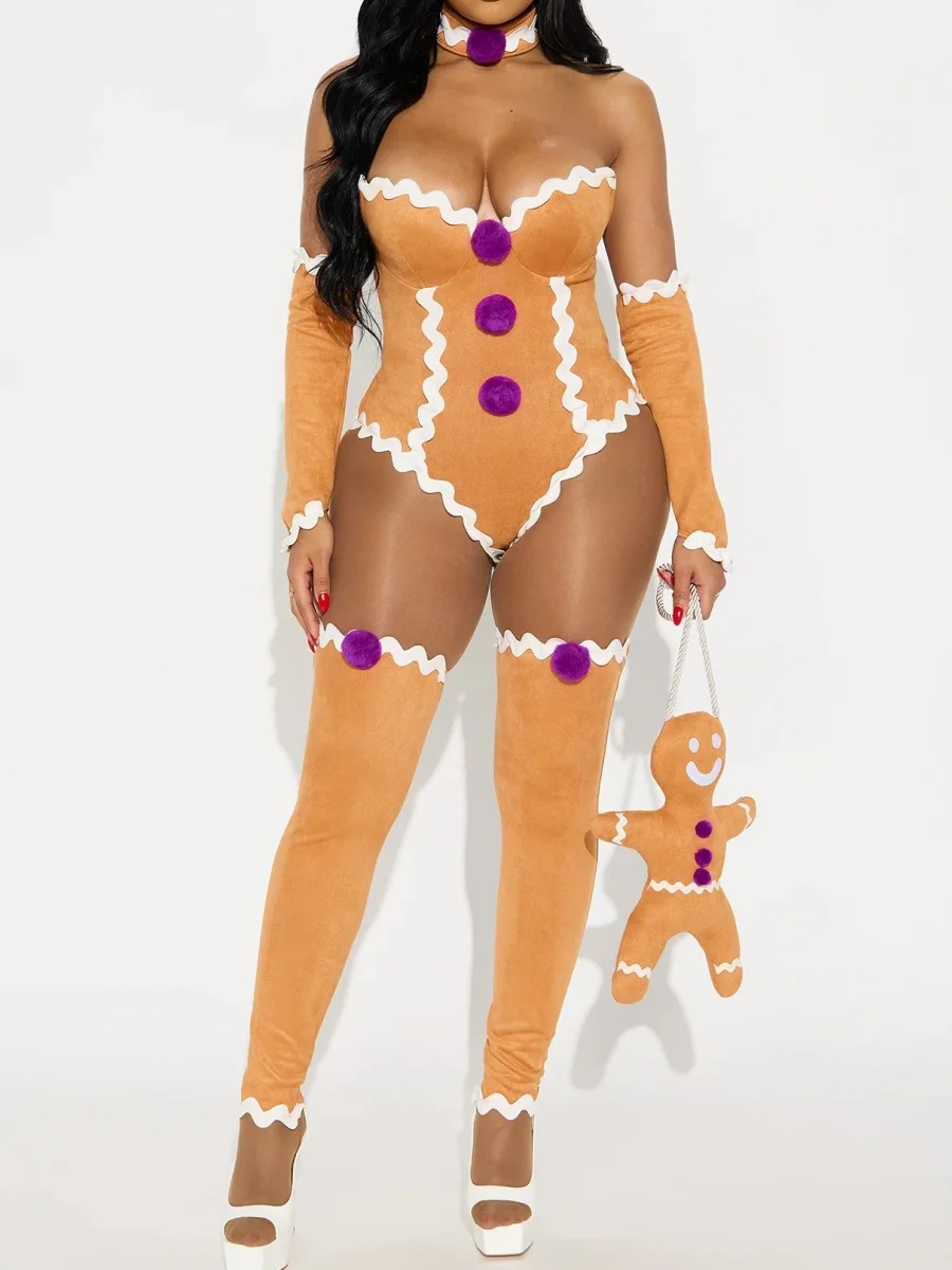 

Рождественские эротические порно боди, женские цветные меховые ремешки, тонкая ночная рубашка 2025, косплей, пряничный сексуальный комбинезон