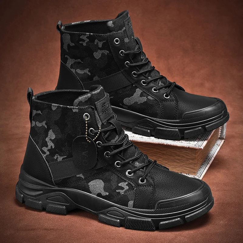 Men's Camouflage High-Top Combat Boots 3 Colors Breathable Outdoor Hiking Shoes
