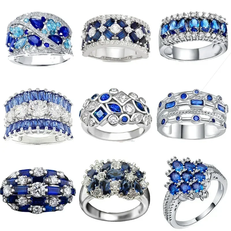 2026 New Luxury Royal Blue Zirconia Women\'s Party Attendance Ring Elegant Birthday Gift for Wife/Mother Fashion Jewelry