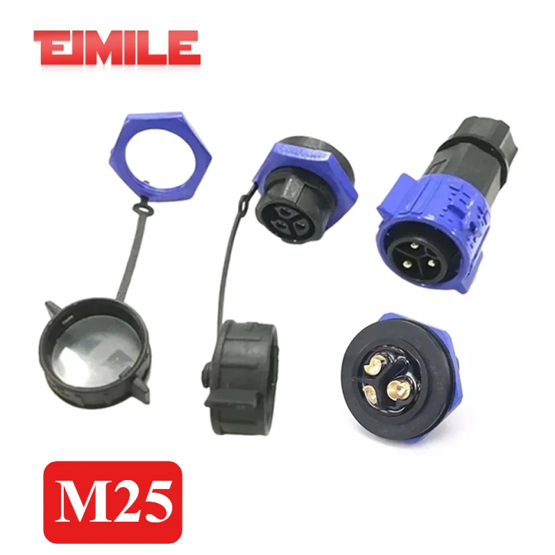 IP67 M25 Waterproof Connector 2 3 4 Pin Self Locking E-bike Charging Power Aviation Panel Socket Electrical Cable Plug 50A 500V